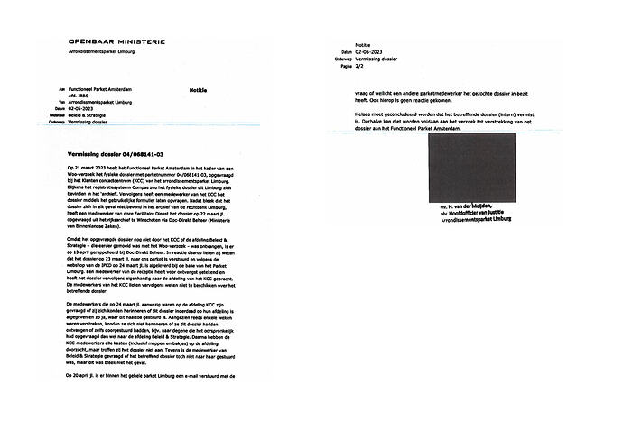 Brief vermissing dossier OM Limburg